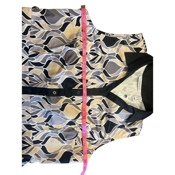 Isaac Mizrahi live black cream mosaic sleeveless button up collar dress 14 - Picture 5 of 7